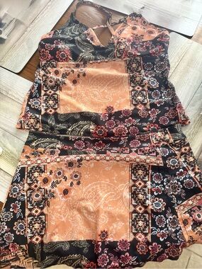 SHEIN Black and Peach Paisley Floral Two-Piece Tankini Set